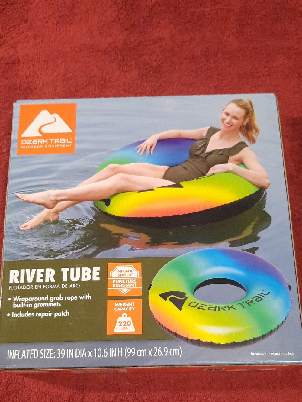 Ozark Trail Multicolor Rainbow River Tube Wrap Around Grab Rope + Repair Patch